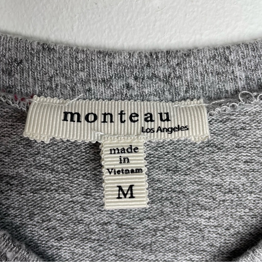 Monteau Preppy Classic Gray Crewneck Roll Tab Layered Sweater Top Blouse - Picture 7 of 8